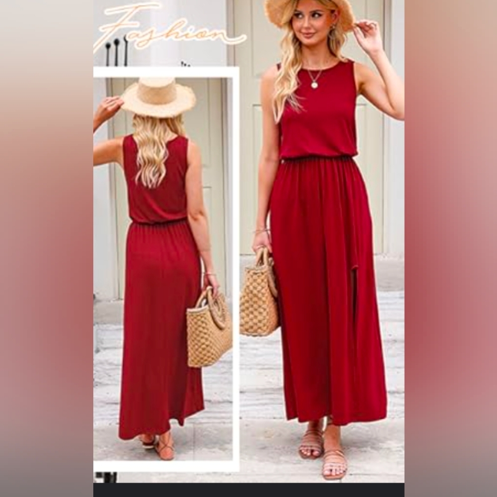 Long Red Tank DRESS Sz S MAXI T-shirt Sleeveless ❤️ Summer